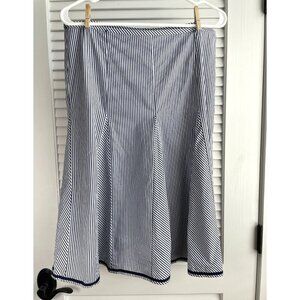 Talbots Navy Blue and White Striped Midi A Line Skirt Women's Size 10